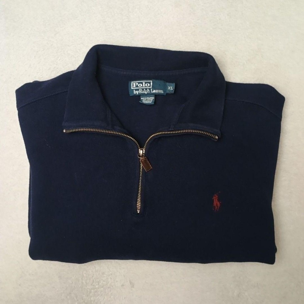 Vintage Polo Ralph Lauren Sweater Men XL Blue 1/2 Zip Mock Neck Classic Pullover